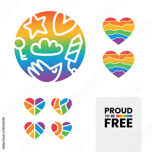 Different community symbols of Pride Month. LGBTQI+ flat vector illustrations for fabric print and other (ID: 785304248)