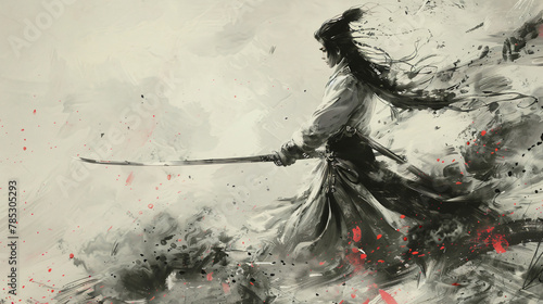Chinese hero on the battlefield with a sword 