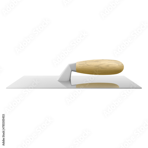 Isometric plastering trowel isolated on white background. Bricklayer trowel. Metal Four-sided Stucco Trowel with wooden handle. Construction tool. Realistic vector illustration. 3D.