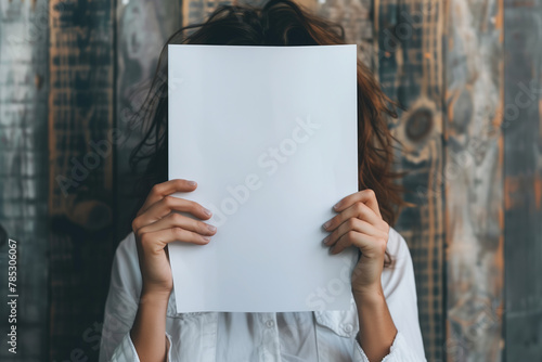 白い紙を持つ女性