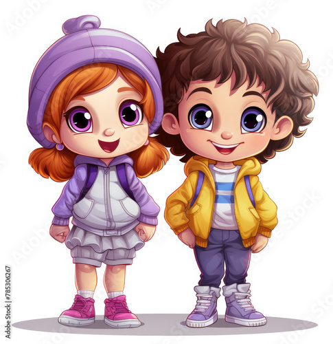 Set of 3d preschoolers children teenagers characters in different poses, clothes, wear. Group of little children on white transparent background. Clip art design. 3d and flat illustration design.  photo