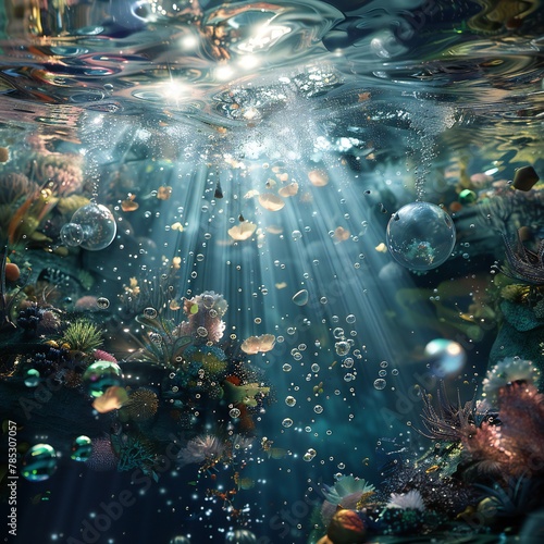 A surreal underwater scene with mysterious