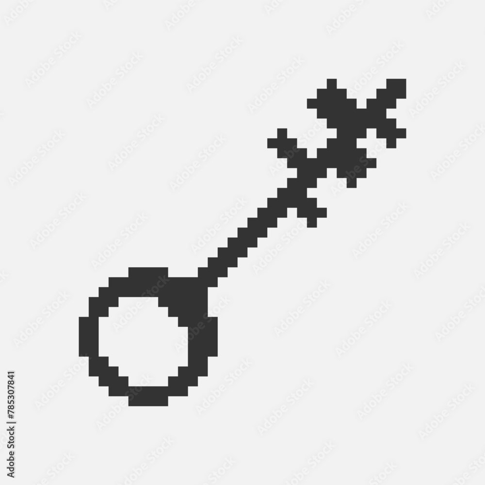 Fototapeta premium black and white simple flat 1bit vector pixel art icon of fantasy retro vintage key. password login security
