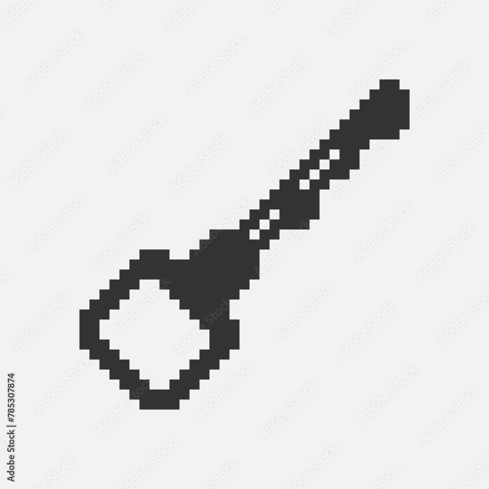 black and white simple flat 1bit vector pixel art icon of modern door key. password login security