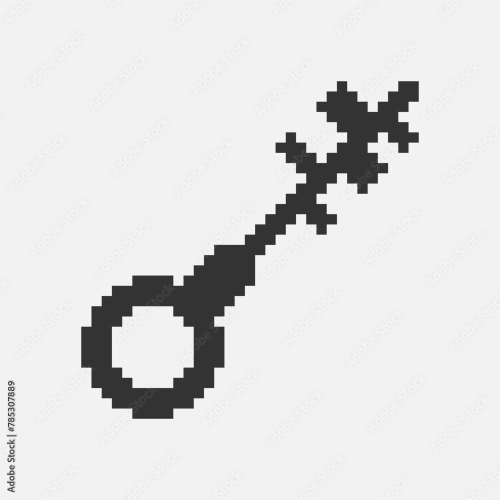 black and white simple flat 1bit vector pixel art icon of fantasy retro vintage key. password login security