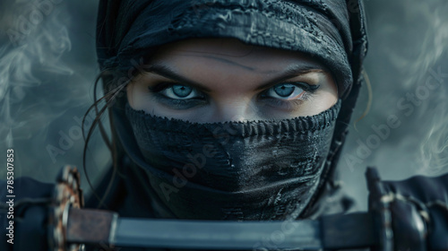 Close up portrt fantasy woman warrior assassin 