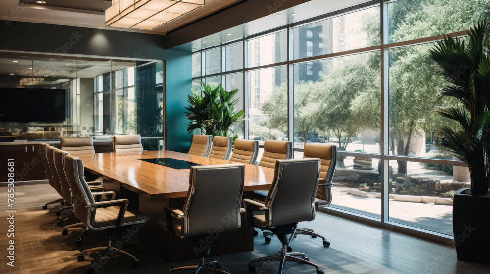 Fototapeta premium Conference room with a long table and many chairs