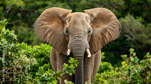 Closeup portrait of a big African elephant with ears o