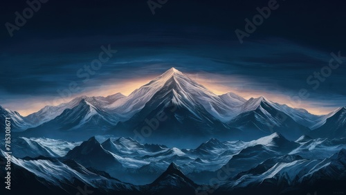 Awe-Inspiring Peaks Enthralling Poster of Mountains Silhouetted Against Twilight Sky, Evoking Adventure