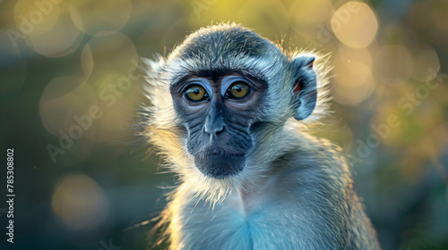 Closeup portrait of vervet monkey against blurred background photo