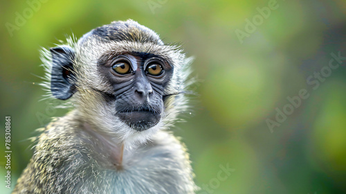 Closeup portrait of vervet monkey against blurred background © Anas