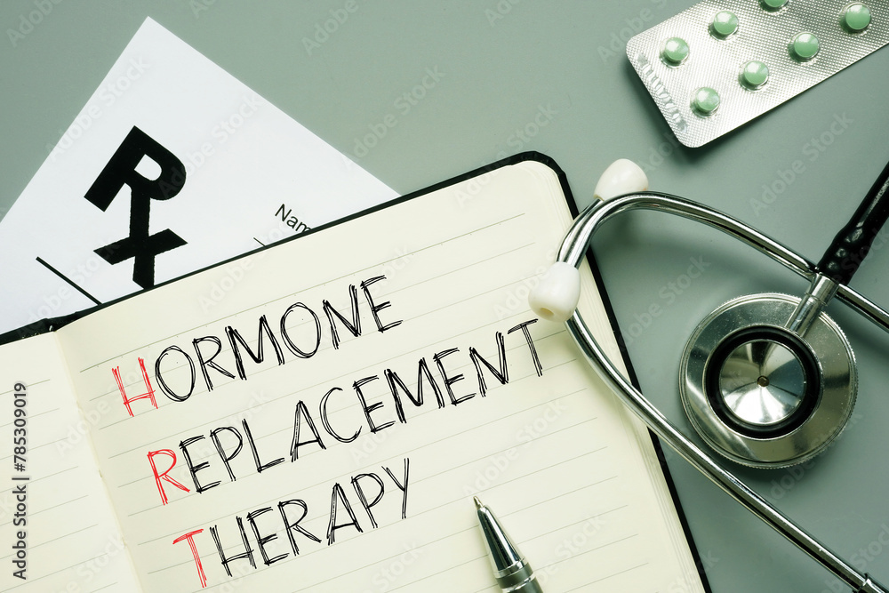 Hormone replacement therapy HRT is shown using the text - obrazy, fototapety, plakaty 