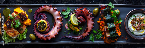 A Trio of Gourmet Octopus Dishes; Grilled, Boiled and Sushi Interpretations photo