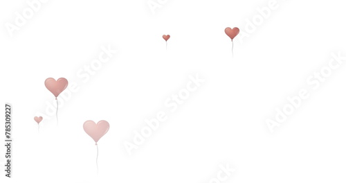 Digital image of multiple heart shapes balloons falling against white background