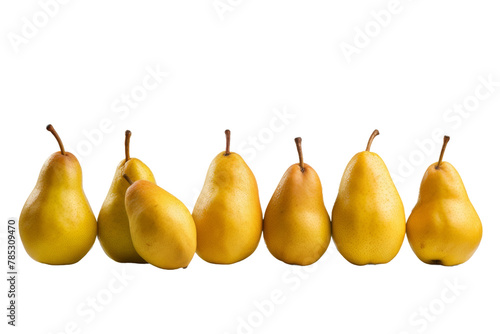A Golden Symphony: Row of Vibrant Yellow Pears on a Blank Canvas. On a White or Clear Surface PNG Transparent Background.