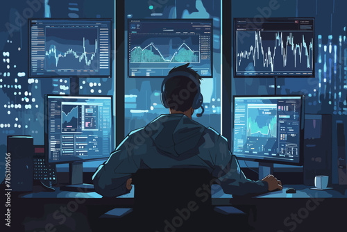 Businessman working on computer analytics dashboard, monitoring marketing and financial data graphs for business planning, investment strategy and growth concept.