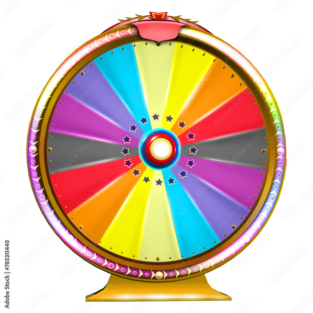 A lively depiction of a prize wheel with blank segments, featuring a spectrum of eye-catching colors. 3D illustration A lively depiction of a prize wheel with blank segments, featuring a spectrum of eye-catching colors. 3D illustration