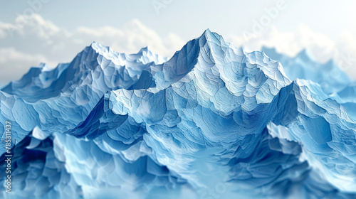 Paper mountain landscape, blue mountains made of paper.