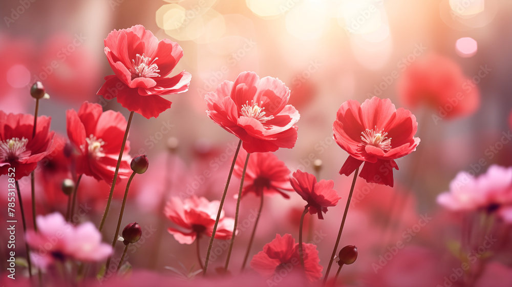 Radiant Red Poppies with Sun Flares in a Dreamy Field