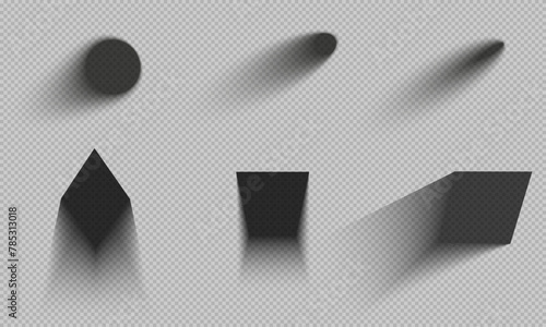 Shadows of geometric figures set. Circles, ellipses, polygons.