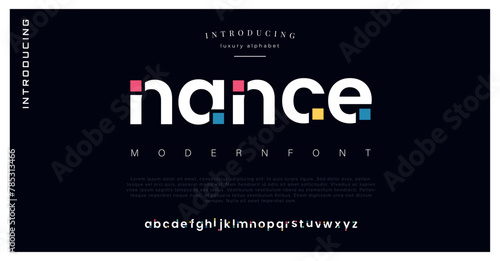 Nance Creative Design vector Font of twisted Ribbon for Title, Header, Lettering, Logo. Funny Entertainment Active Sport Technology areas Typeface. Colorful rounded Letters and Numbers. photo