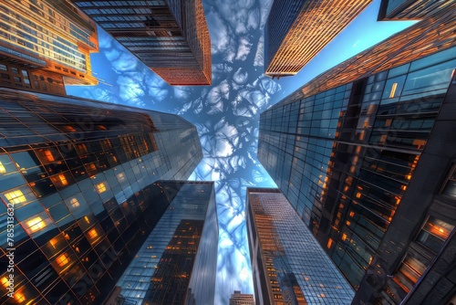 Upward Perspective of Sleek Highrise Buildings in City