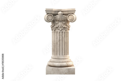 Elegant White Marble Column Adorned With Flower Ornament. On a White or Clear Surface PNG Transparent Background.