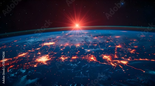 Digital Dawn: Worldwide Commerce Unites Under a Single Sun. Concept Global Trade, Digital Transformation, Business Economy, Unity, Sustainable Growth © Ян Заболотний
