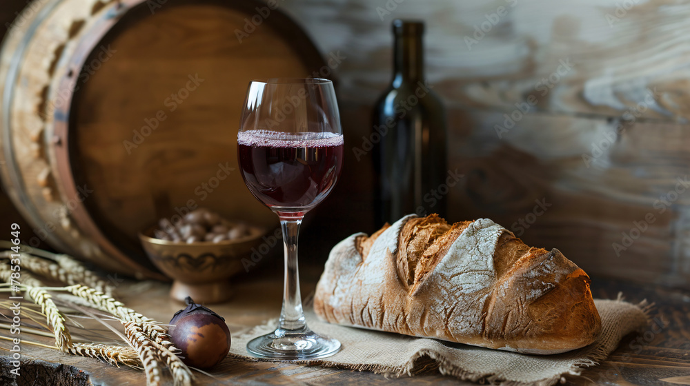 Communion Table with Wine and BRead