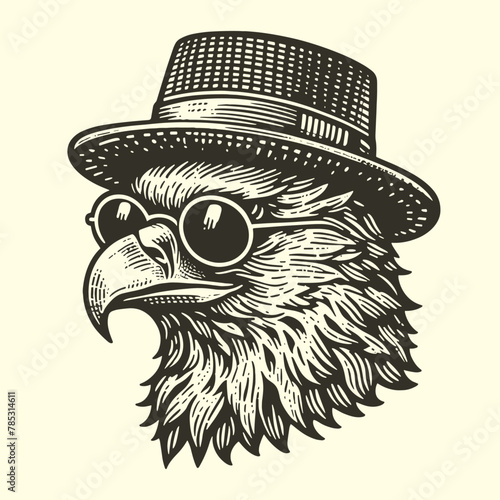 eagle wearing sunglasses and hat vintage illustration