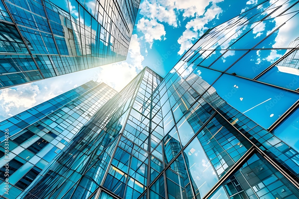  Tall city buildings against clear blue sky