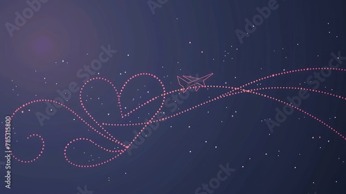 Line airplane dotted rout path. Romantic heart dashed trace plane flight route. Generative Ai