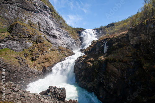 Giant Kjosfossen waterfall in Flam - Norway - nature and travel background