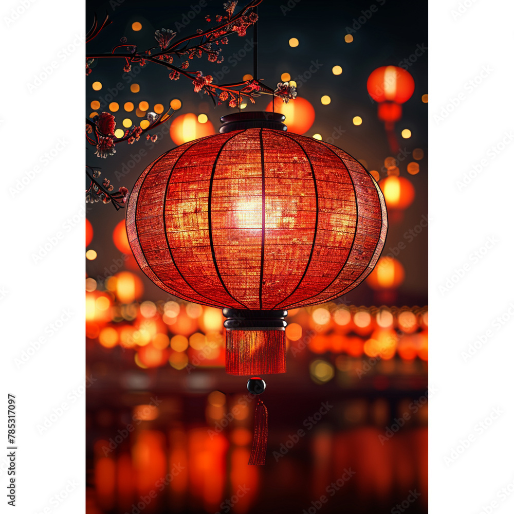 Obraz premium Chinese red lantern in the night of Chinese New Year of happiness