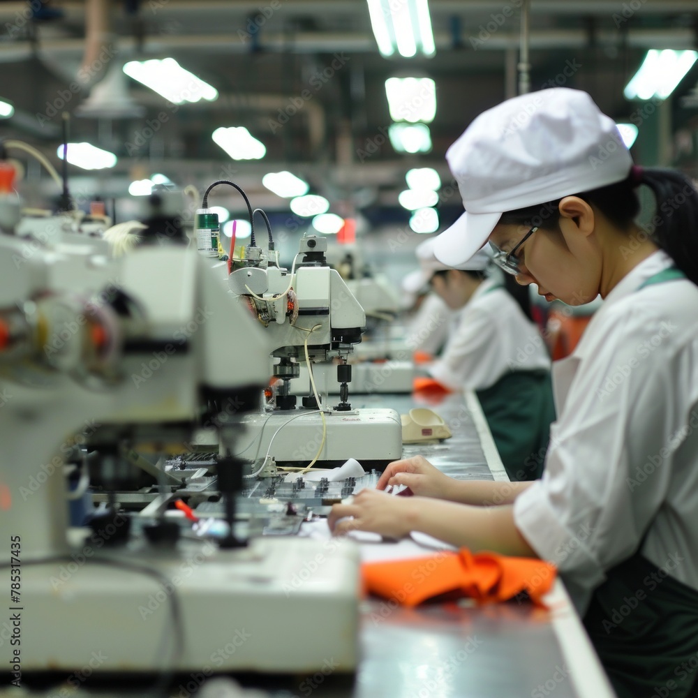Women Operating Machinery in Factory Women Operating Machinery in Factory
