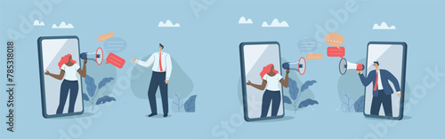 Building relationships with customers and campaigns that attract new customers, Respecting customers,  Important social media marketing concepts, Businesspeople listening to customer feedback online.