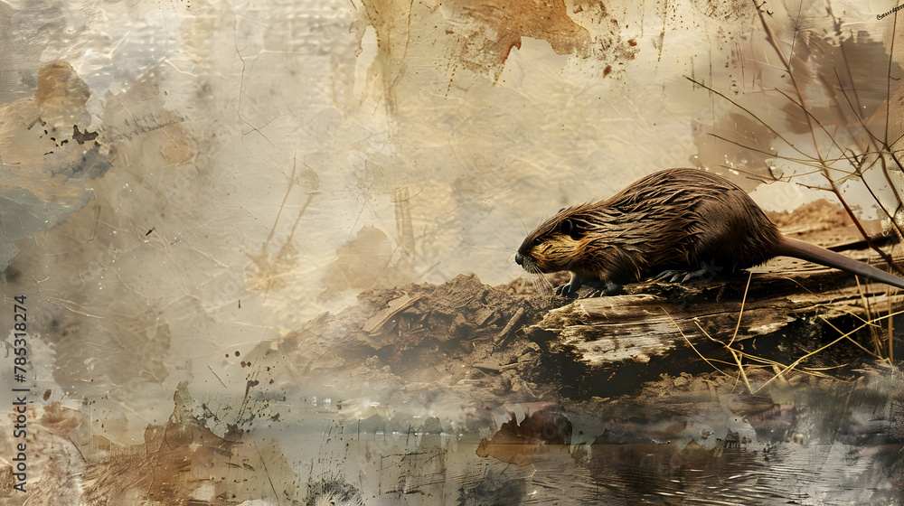 Beaver: A beaver captured building a dam, using a medium telephoto lens ...