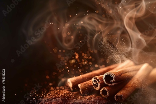 Cinnamon on smoky background  photo