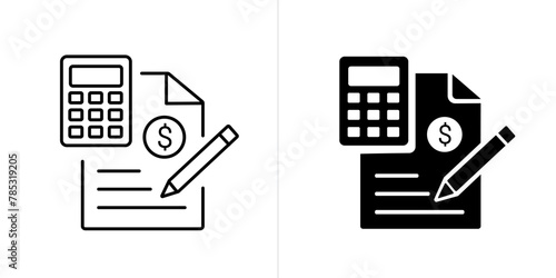 Accounting editable stroke and solid web icon set. Vector illustration
