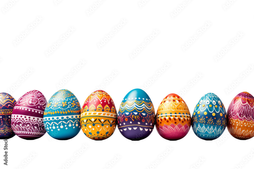 Vibrant Easter Eggs Line Up on a Clean White Background. On a White or Clear Surface PNG Transparent Background. Vibrant Easter Eggs Line Up on a Clean White Background. On a White or Clear Surface PNG Transparent Background.