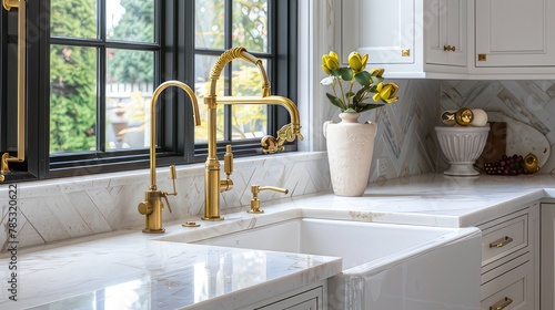 modern washbasin with gold faucet