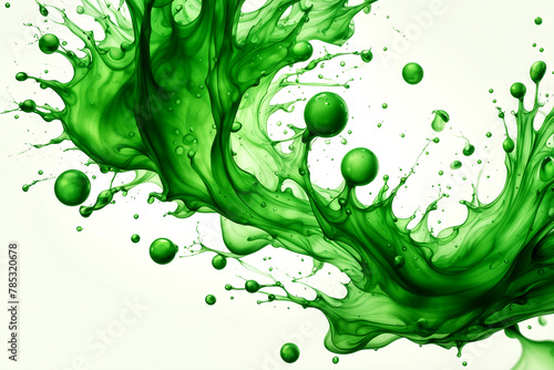 Green paint splah with bubbles photo