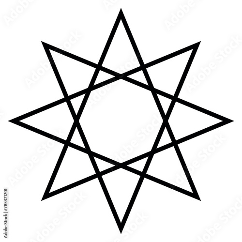 octagram shape symbol, black and white vector line art illustration of eight-pointed star polygon
