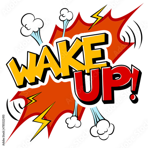Obraz na plátně Wake up word pop art retro PNG illustration