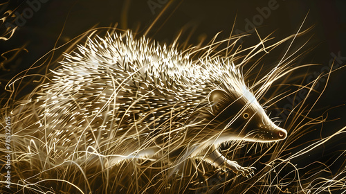 Hedgehog: Captured with thermal imaging to highlight its body heat patterns against a contrasting cooler dark brown background, this quiet hedgehog provides an unusual visual texture with copy space