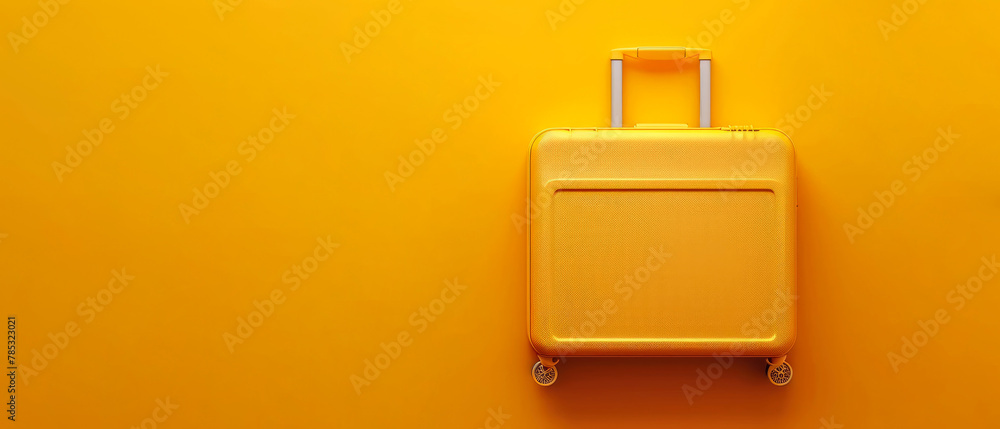 Minimal travel yellow mock with suitcase or luggage, shadows effect, copy space. Bags for trip. Vacation leisure concept. Generative ai Minimal travel yellow mock with suitcase or luggage, shadows effect, copy space. Bags for trip. Vacation leisure concept. Generative ai