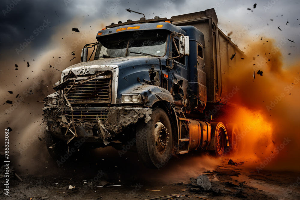 AI generated pictire of heavy truck scary accident on highway AI generated pictire of heavy truck scary accident on highway