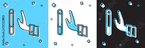 Set Giving up cigarette icon isolated on blue and white, black background. Tobacco sign. Smoking symbol. Healthy lifestyle. Vector