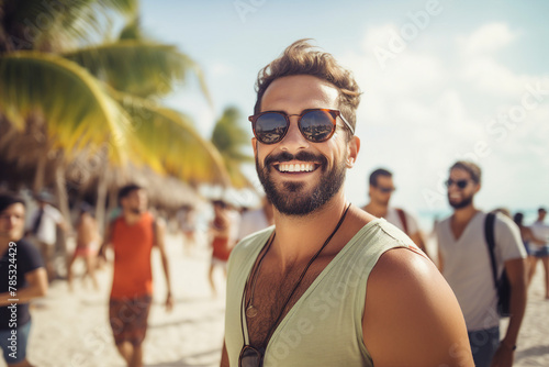 Happy summer at wild tropics ocean sea side people enjoying summertime vacation Generative AI © Tetiana
