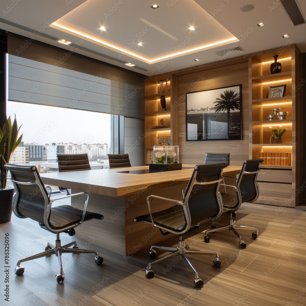 Fototapeta premium Conference Room With Large Table and Chairs